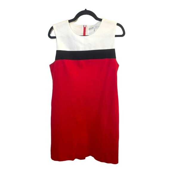 Trina Turk size 8 Red White Sleeveless Round Neck Color Block Sheath Dress - Picture 1 of 7